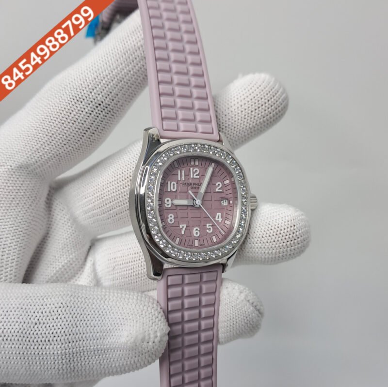 Patek Philippe Nautilus Diamond Bezel Violet Dial Rubber Strap Swiss Watch - Image 2