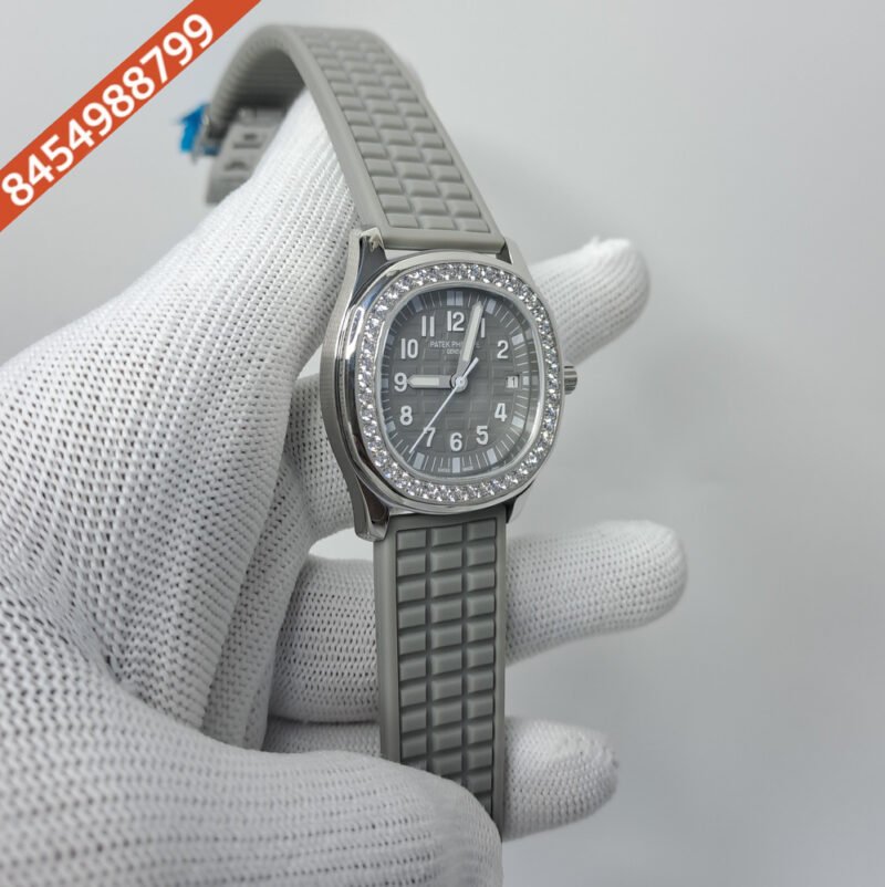 Patek Philippe Nautilus Diamond Bezel Grey Dial Rubber Strap Swiss Watch - Image 2