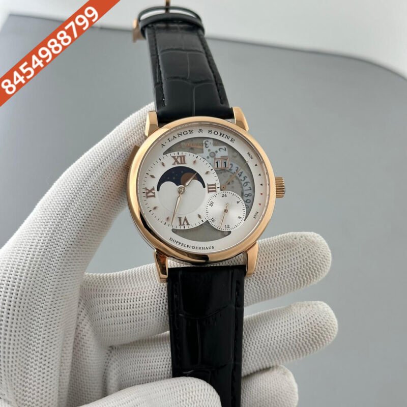 A. Lange & Shone Grand Lange 1 Moon Phase Rose Gold White Dial Swiss Automatic Watch