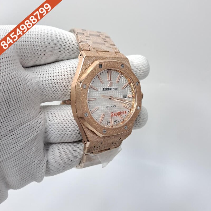 Audemars Piguet Royal Oak Rose Gold White Semi ETA Swiss Automatic Watch - Image 3