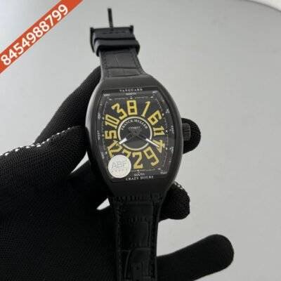 Franck Muller Crazy Hours Full Black Leather Swiss Automatic Watch