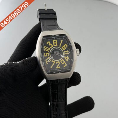 Franck Muller Crazy Hours Silver Black Dial Leather Swiss Automatic Watch