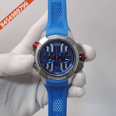 Jacob & Co Epic X Chronograph Silver Diamond Blue Dial Swiss Watch