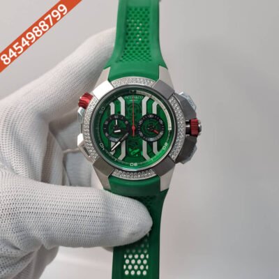 Jacob & Co Epic X Chronograph Silver Diamond Green Dial Swiss Watch