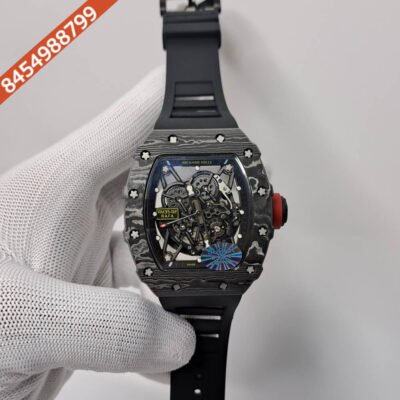 Richaed Mille 35-02 RAFAEL NADAL Skelton Carbon Black Rubber Strap Swiss ETA Automatic Watch