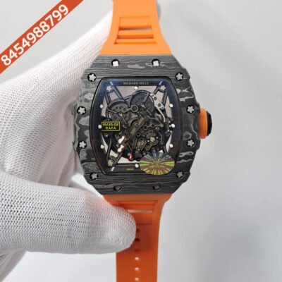 Richaed Mille 35-02 RAFAEL NADAL Skelton Carbon Orange Rubber Strap Swiss ETA Automatic Watch