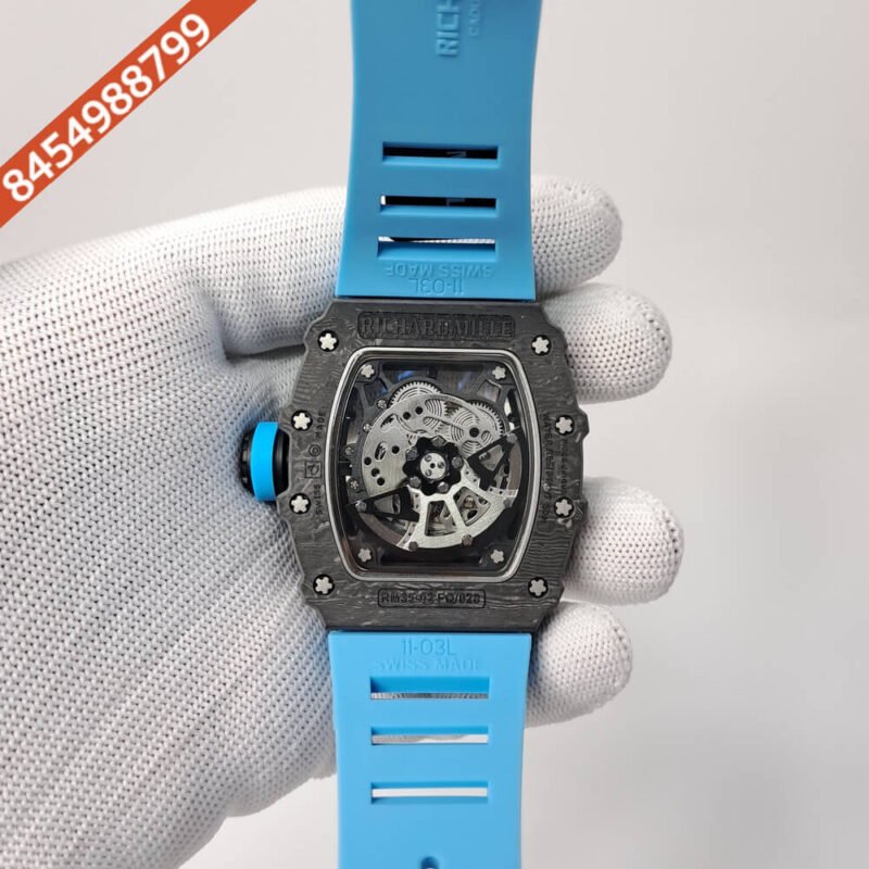 Richaed Mille 35-02 RAFAEL NADAL Black Carbon Sky Blue Rubber Strap Swiss ETA Automatic Watch - Image 4