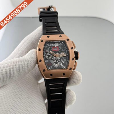 Richard Mille RM011 Rose Gold Black Dial Black Rubber Strap Swiss Automatic Watch