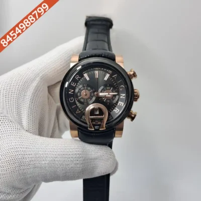 Aigner Bari Black Bazel Chronograph Black Dial Black Leather Swiss Watch