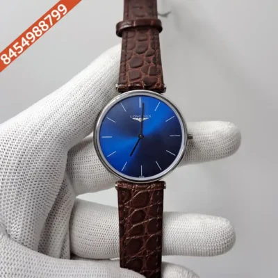 Longines La Grande Classique Full Silver Blue Dial Brown Leather Strap Swiss Watch