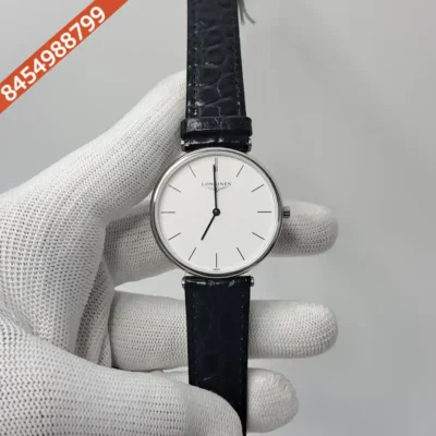 Longines La Grande Classique Silver White Dial Black Leather Strap Swiss Watch