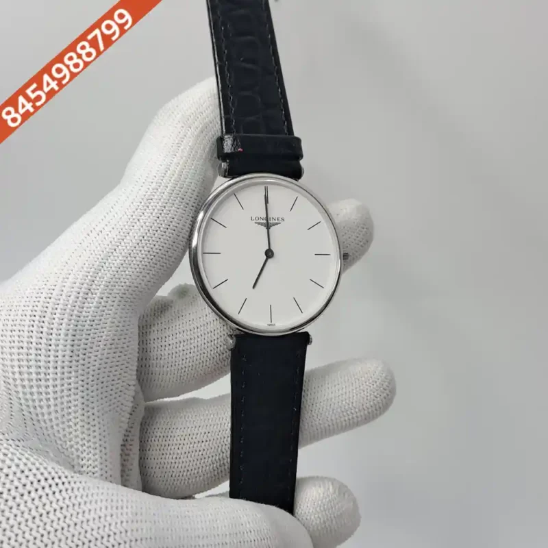 Longines La Grande Classique Silver White Dial Black Leather Strap Swiss Watch - Image 3