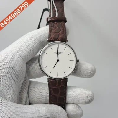 Longines La Grande Classique Silver White Dial Brown Leather Strap Swiss Watch