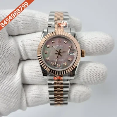 Rolex Date-Just Dual Tone Brown Dial Diamond Marker Swiss Automatic Watch