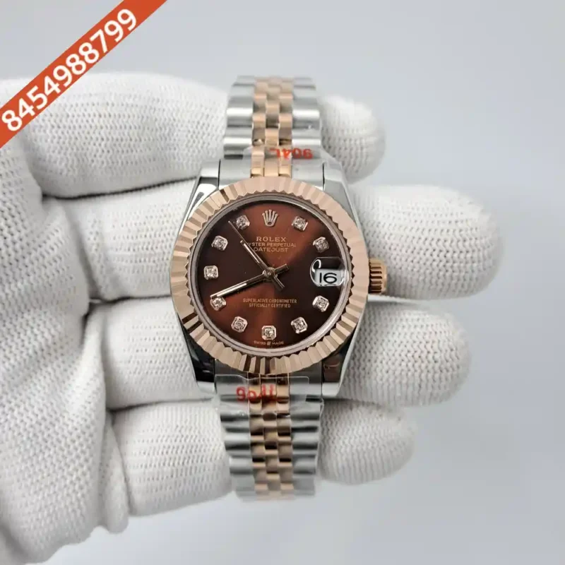 Rolex Date-Just Dual Tone Brown Dial Diamond Marker Swiss Automatic Watch