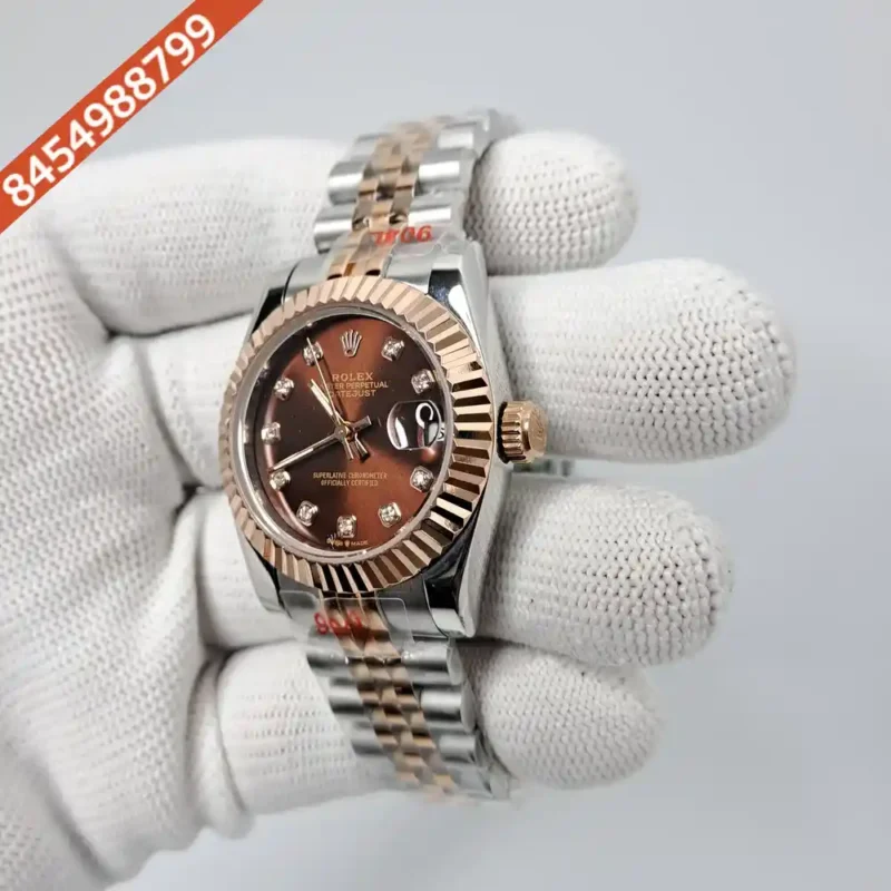 Rolex Date-Just Dual Tone Brown Dial Diamond Marker Swiss Automatic Watch - Image 3