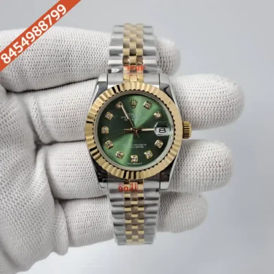 Rolex Date-Just Dual Tone Green Dial Diamond Marker Swiss Automatic Watch