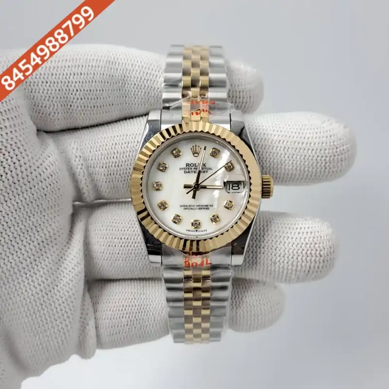 Rolex Date-Just Dual Tone White Dial Diamond Marker Swiss Automatic Watch