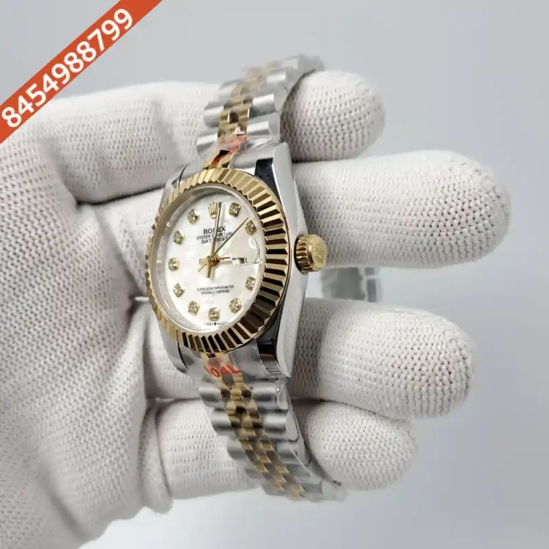 Rolex Date-Just Dual Tone White Dial Diamond Marker Swiss Automatic Watch - Image 3
