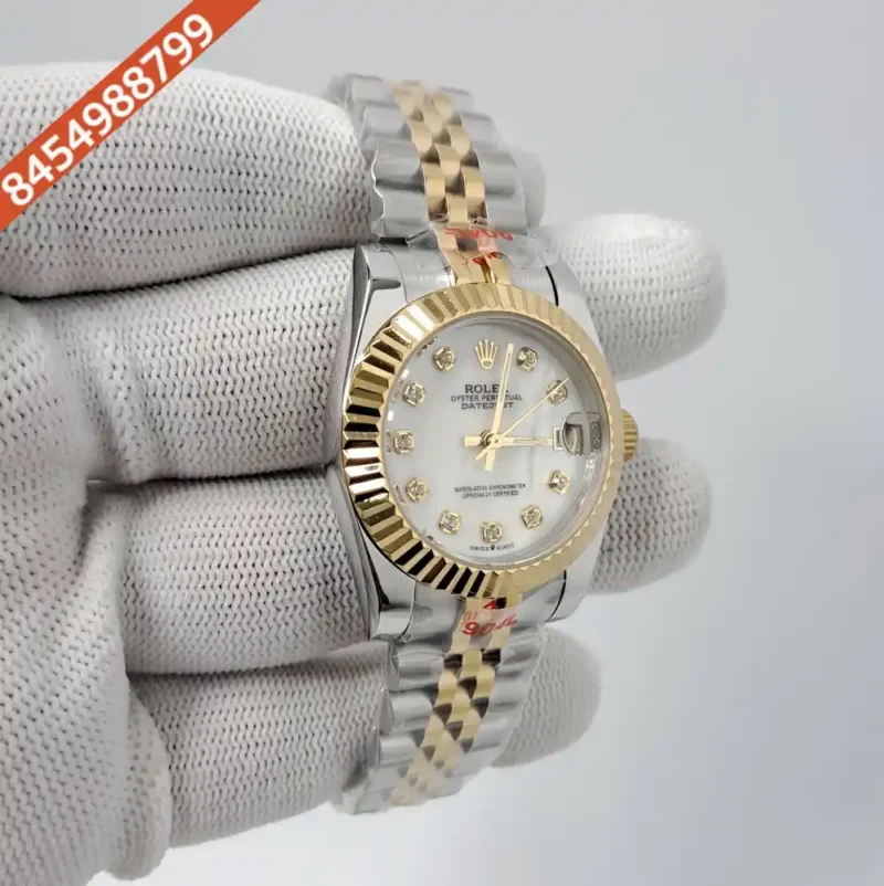 Rolex Date-Just Dual Tone White Dial Diamond Marker Swiss Automatic Watch - Image 2