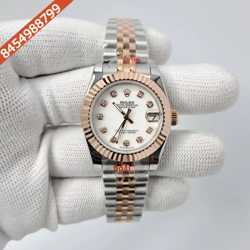 Rolex Date-Just Dual Tone White Dial Diamond Marker Swiss Automatic Watch