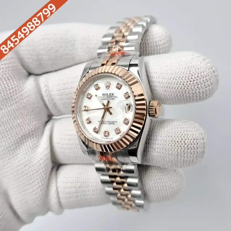 Rolex Date-Just Dual Tone White Dial Diamond Marker Swiss Automatic Watch - Image 3