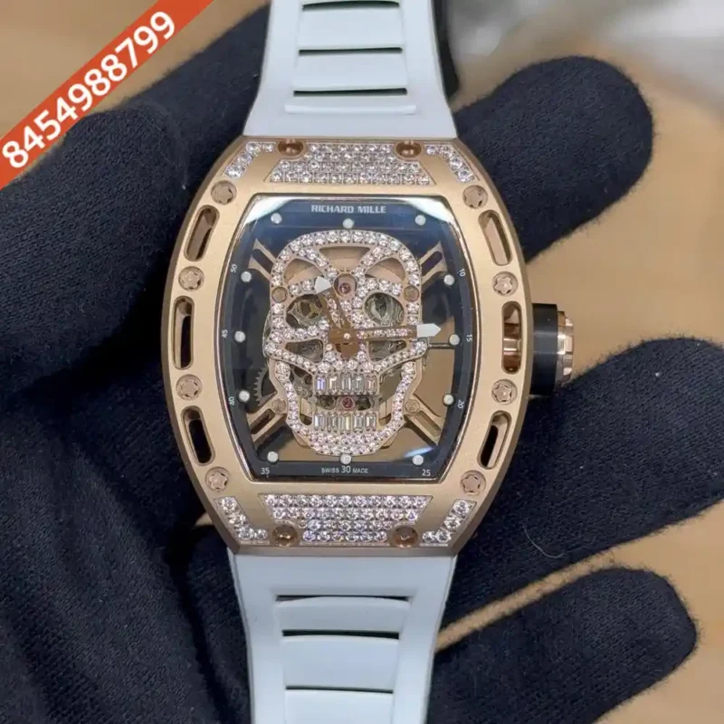 The Richard Mille RM 01-01 Skeleton Rose Gold Diamond Case Rubber Strap Swiss Automatic Watch