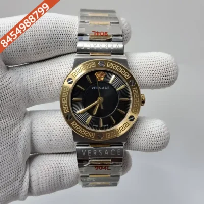 Versace Greca Logo Dual Tone Black Dial Swiss Watch