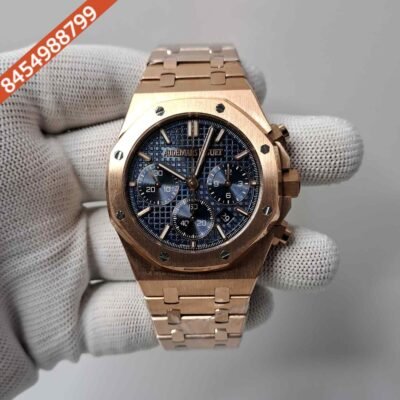 Audemars Piguet Royal Oak Chronograph Rose Gold Blue Swiss ETA Valjoux 7750 Automatic Watch