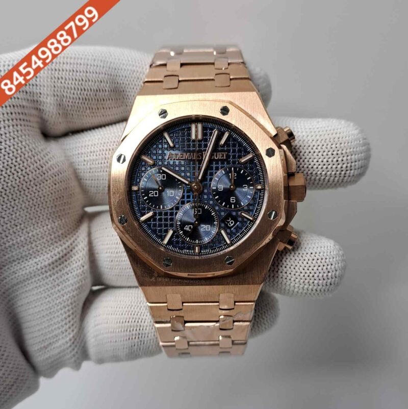 Audemars Piguet Royal Oak Chronograph Rose Gold Blue Swiss ETA Valjoux 7750 Automatic Watch