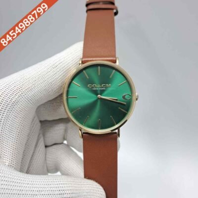 Coach Charles Gold Green Dial Brown Leather Swiss Watch