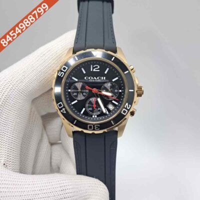 Coach Kent Gold Black Dial Black Rubber Strap Swiss Automatic Watch