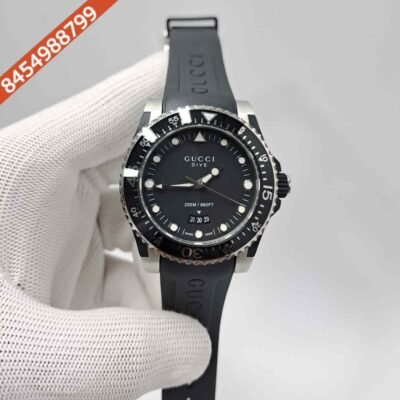 Gucci DIVE Steel Black Date Edition Rubber Strap Swiss Watch