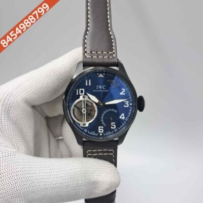 IWC Moonphase Big Pilot Black Blue Dial Brown Leather Strap Swiss Automatic Watch