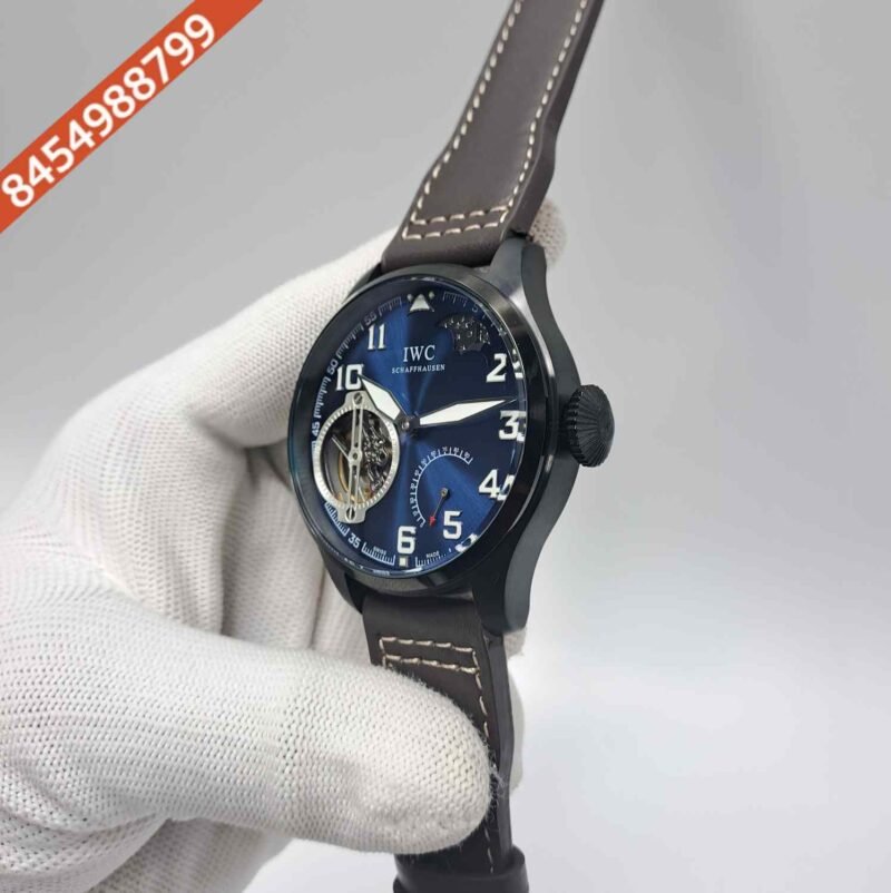 IWC Moonphase Big Pilot Black Blue Dial Brown Leather Strap Swiss Automatic Watch - Image 2