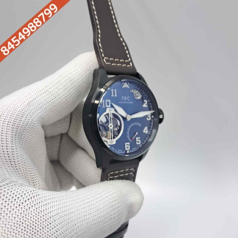 IWC Moonphase Big Pilot Black Blue Dial Brown Leather Strap Swiss Automatic Watch - Image 3