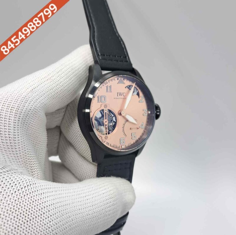 IWC Moonphase Big Pilot Black Rose Gold Dial Black Leather Strap Swiss Automatic Watch - Image 3