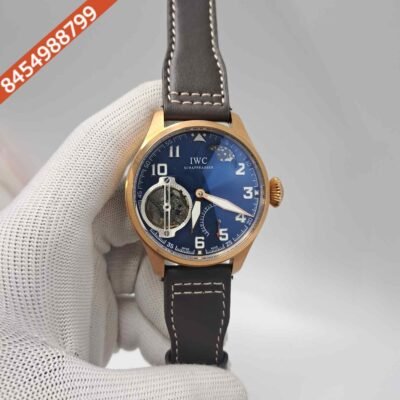 IWC Moonphase Big Pilot Rose Gold Black Dial Edition Brown Leather Strap Swiss Automatic Watch