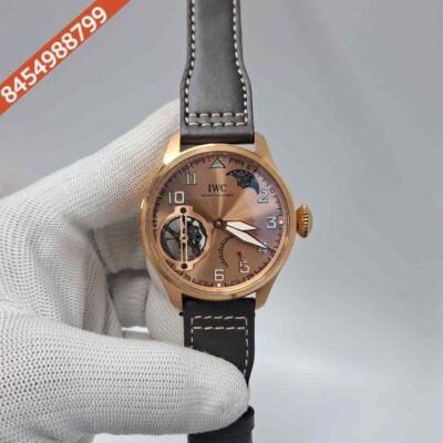 IWC Moonphase Big Pilot Rose Gold Edition Grey Leather Strap Swiss Automatic Watch