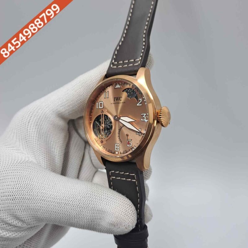 IWC Moonphase Big Pilot Rose Gold Edition Grey Leather Strap Swiss Automatic Watch - Image 2