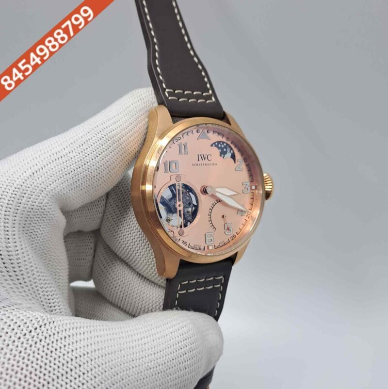 IWC Moonphase Big Pilot Rose Gold Edition Grey Leather Strap Swiss Automatic Watch - Image 3