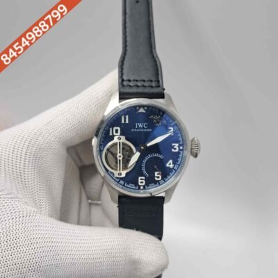 IWC Moonphase Big Pilot Silver Blue Edition Black Leather Strap Swiss Automatic Watch