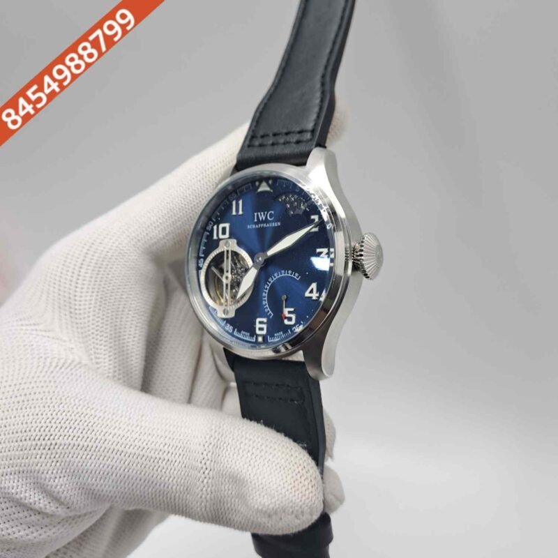 IWC Moonphase Big Pilot Silver Blue Edition Black Leather Strap Swiss Automatic Watch - Image 2