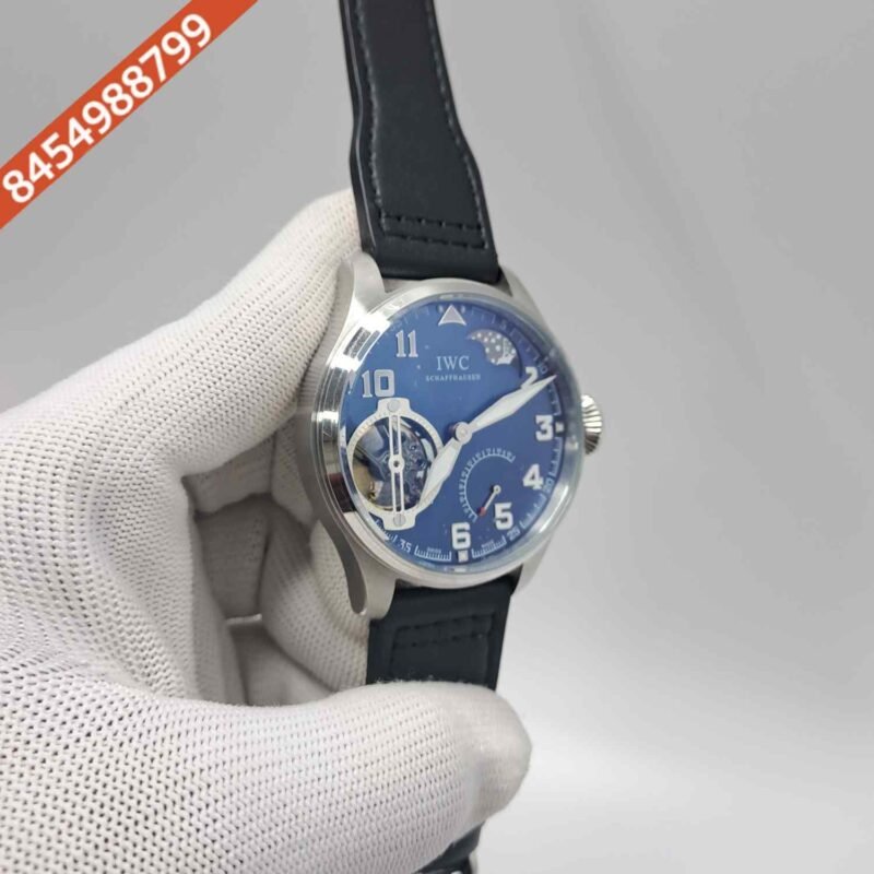 IWC Moonphase Big Pilot Silver Blue Edition Black Leather Strap Swiss Automatic Watch - Image 3