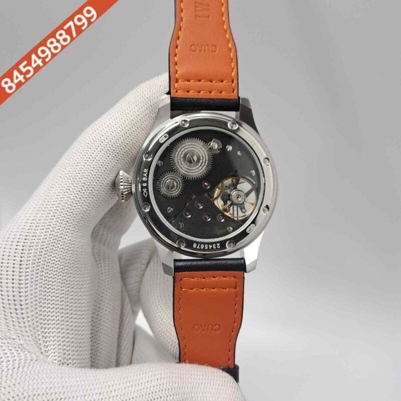 IWC Moonphase Big Pilot Silver Blue Edition Black Leather Strap Swiss Automatic Watch - Image 4