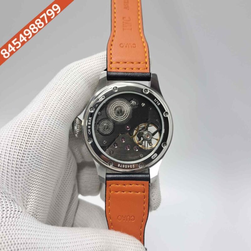 IWC Moonphase Big Pilot Silver Black Dial Edition Black Leather Strap Swiss Automatic Watch - Image 4