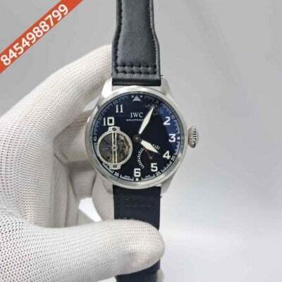 IWC Moonphase Big Pilot Silver Black Dial Edition Black Leather Strap Swiss Automatic Watch