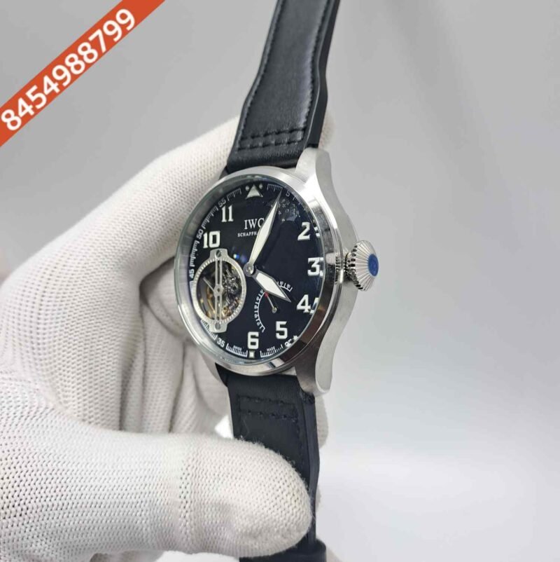 IWC Moonphase Big Pilot Silver Black Dial Edition Black Leather Strap Swiss Automatic Watch - Image 2