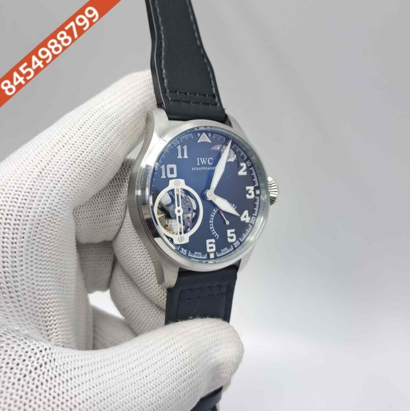 IWC Moonphase Big Pilot Silver Black Dial Edition Black Leather Strap Swiss Automatic Watch - Image 3