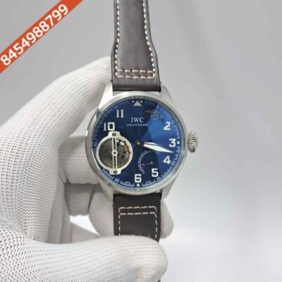 IWC Moonphase Big Pilot Silver Blue Dial Edition Grey Leather Strap Swiss Automatic Watch